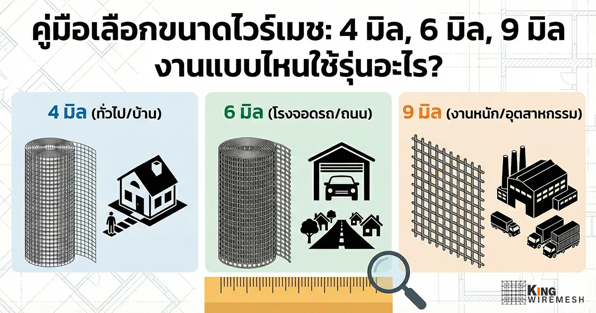 ภาพปกคู่มือเลือกขนาดไวร์เมช 4 มิล 6 มิล และ 9 มิล เปรียบเทียบการใช้งานสำหรับบ้านและโรงงาน